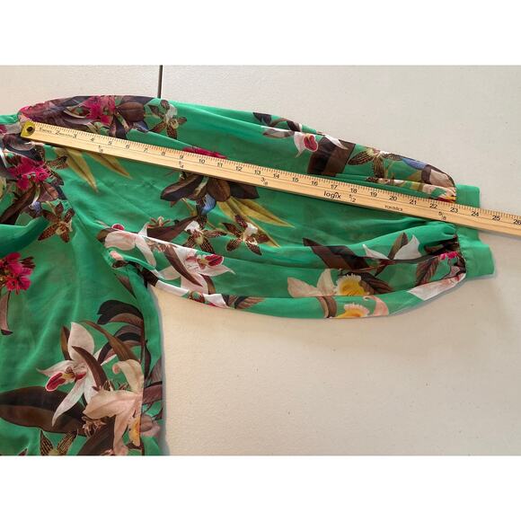 Chico's Blouse Top Women's Size XL Green Floral Sheer Preppy Casual Office - Picture 7 of 10